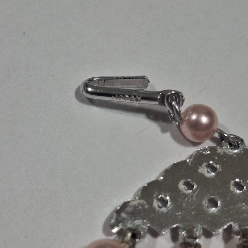 Vintage Japan 5 Strand Multi Pink Ombre Faux Pearl AB Crystal Necklace 15-18" - Picture 7 of 12